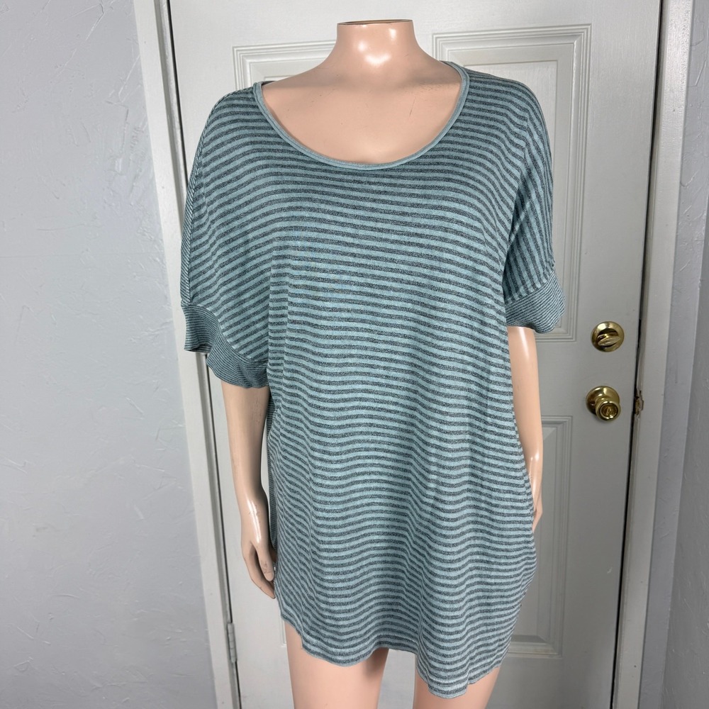 Oska Womens Shirt 5 14/16 Cotton Striped Lagenlook Knit S/S Scoop neck Knit PP17